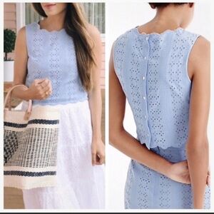 J.Crew Crop Top Tank Blue Eyelet Scallop Edge Sz 12 NWT